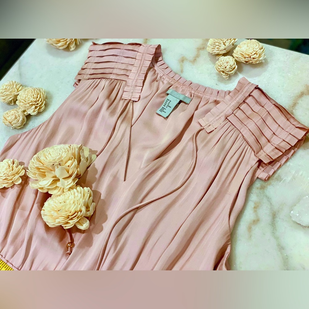 H&M Champagne Pink A-Line Midi Pleated Dress
